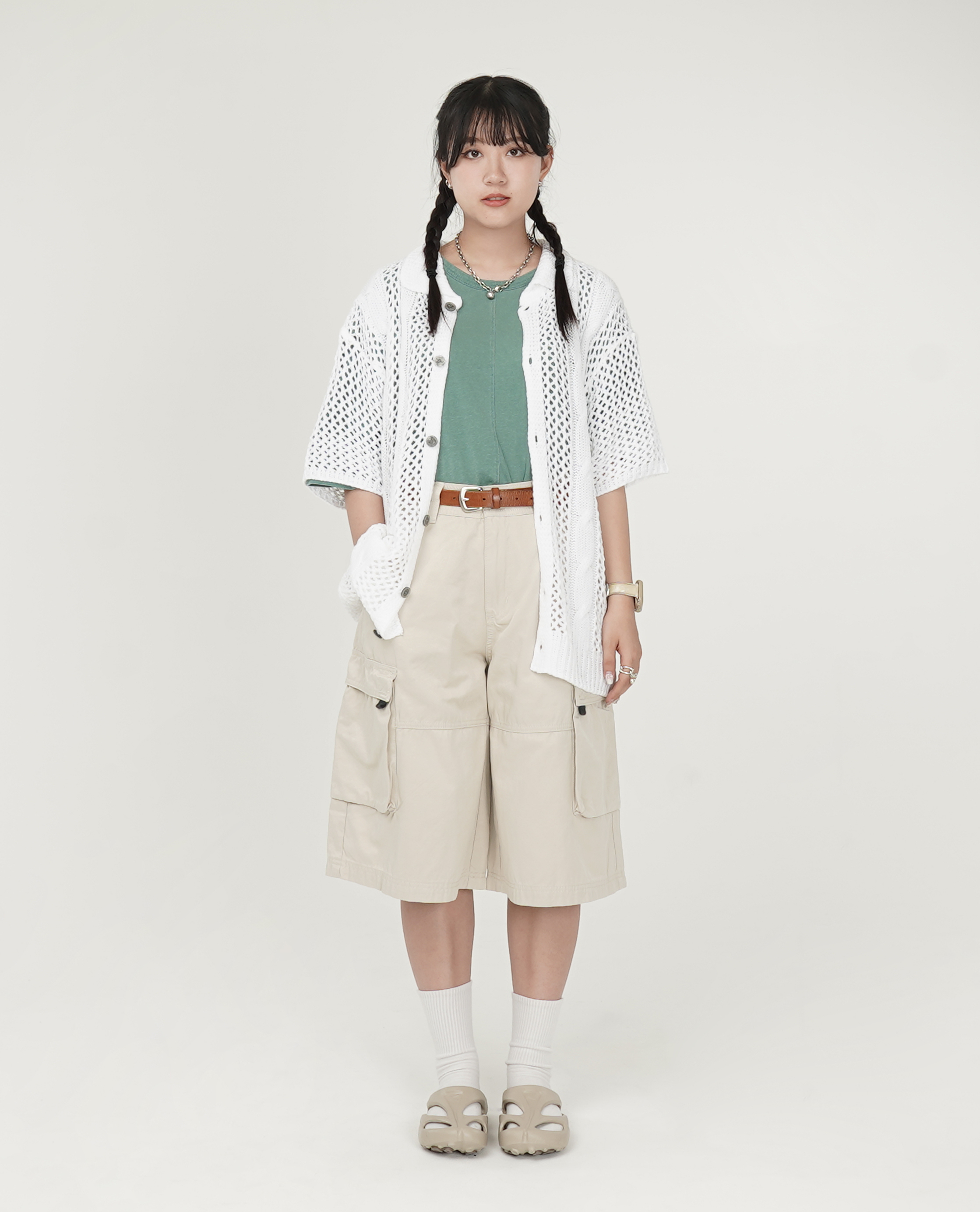 高腰膝下工作短褲