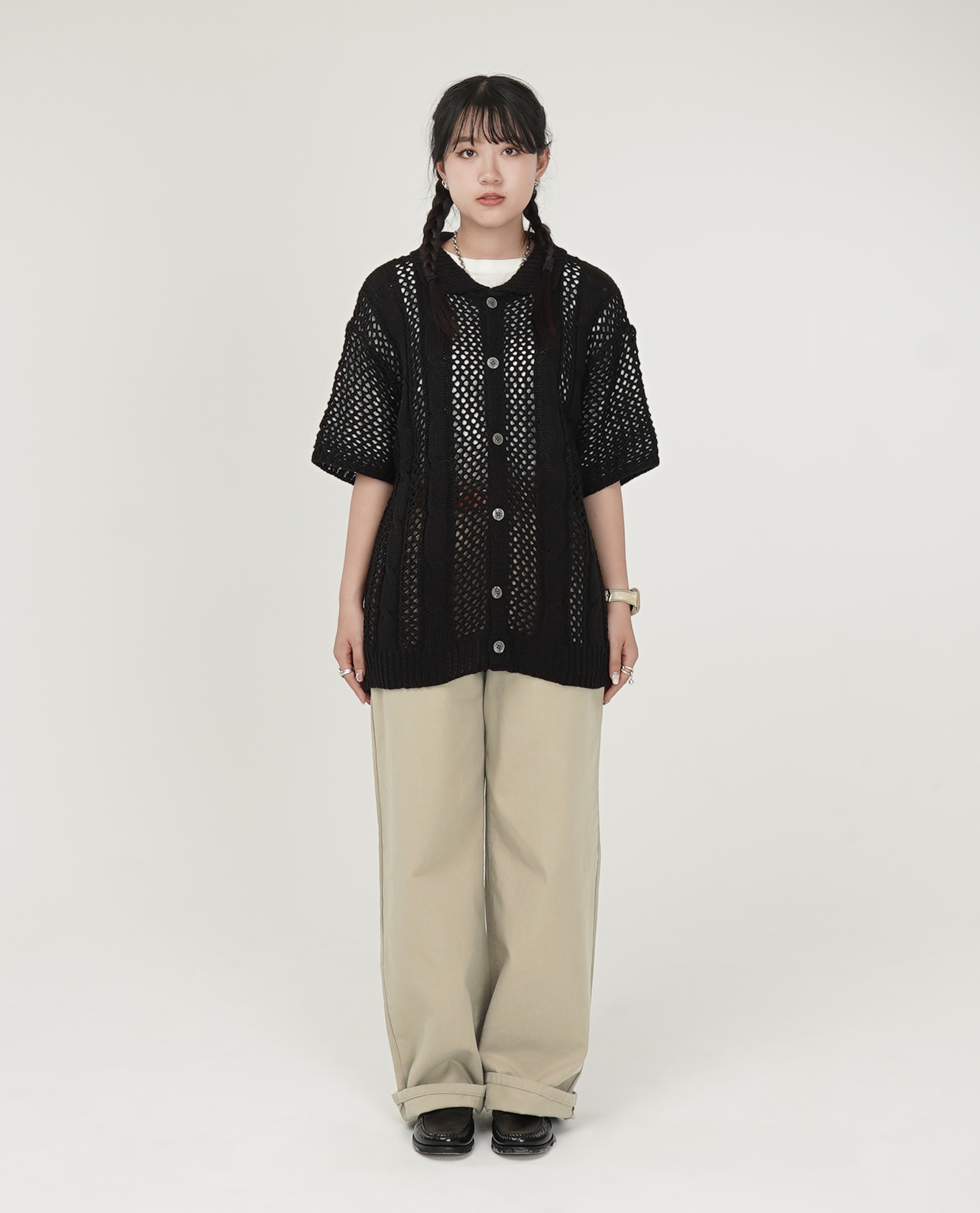 高腰寬直筒休閒褲