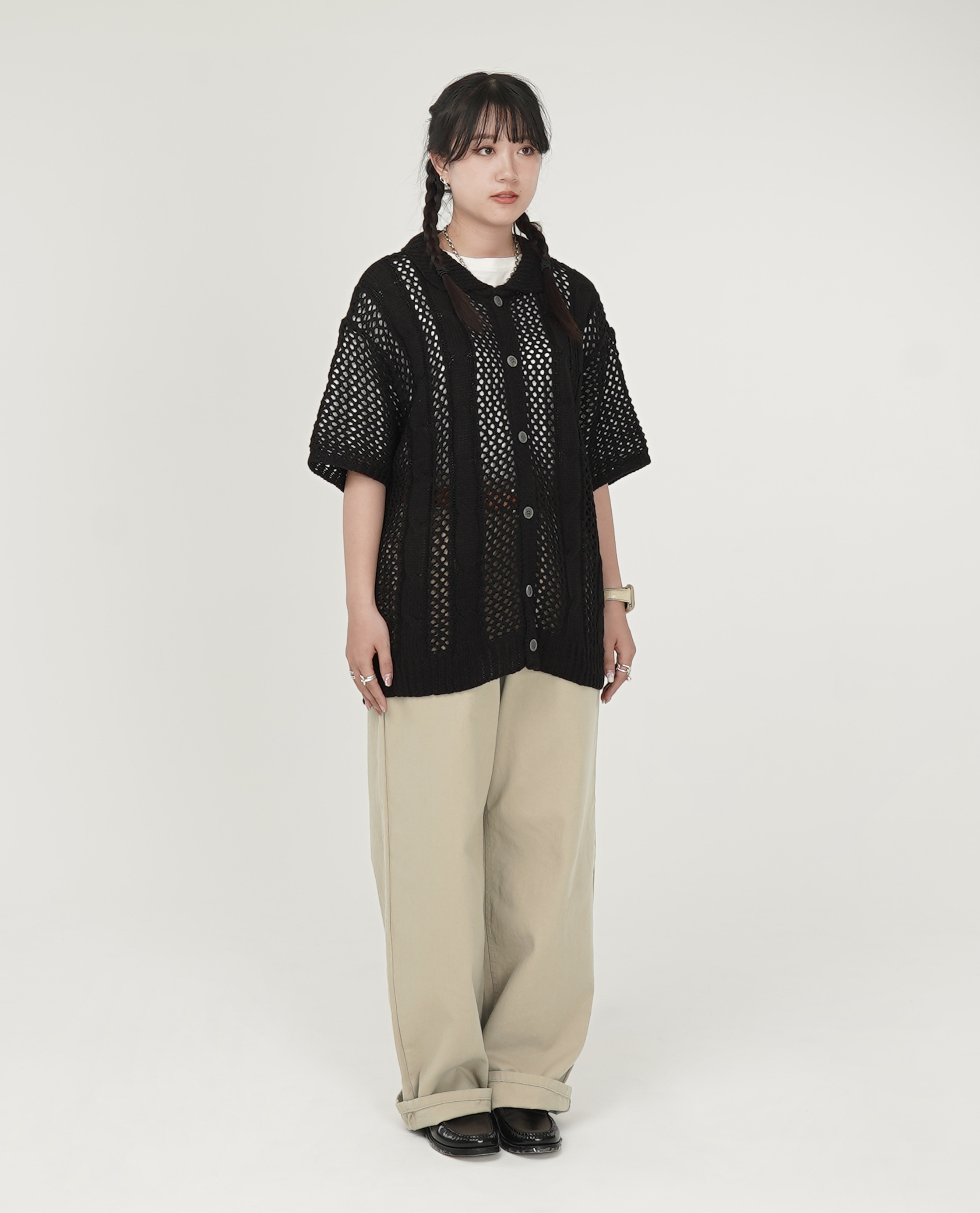 高腰寬直筒休閒褲