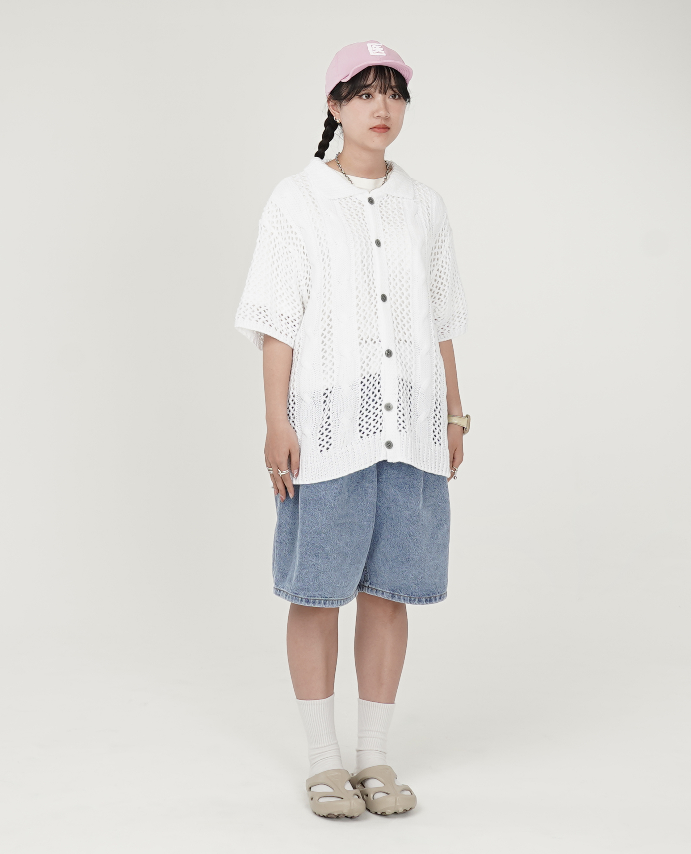 Polo領開襟半袖上衣