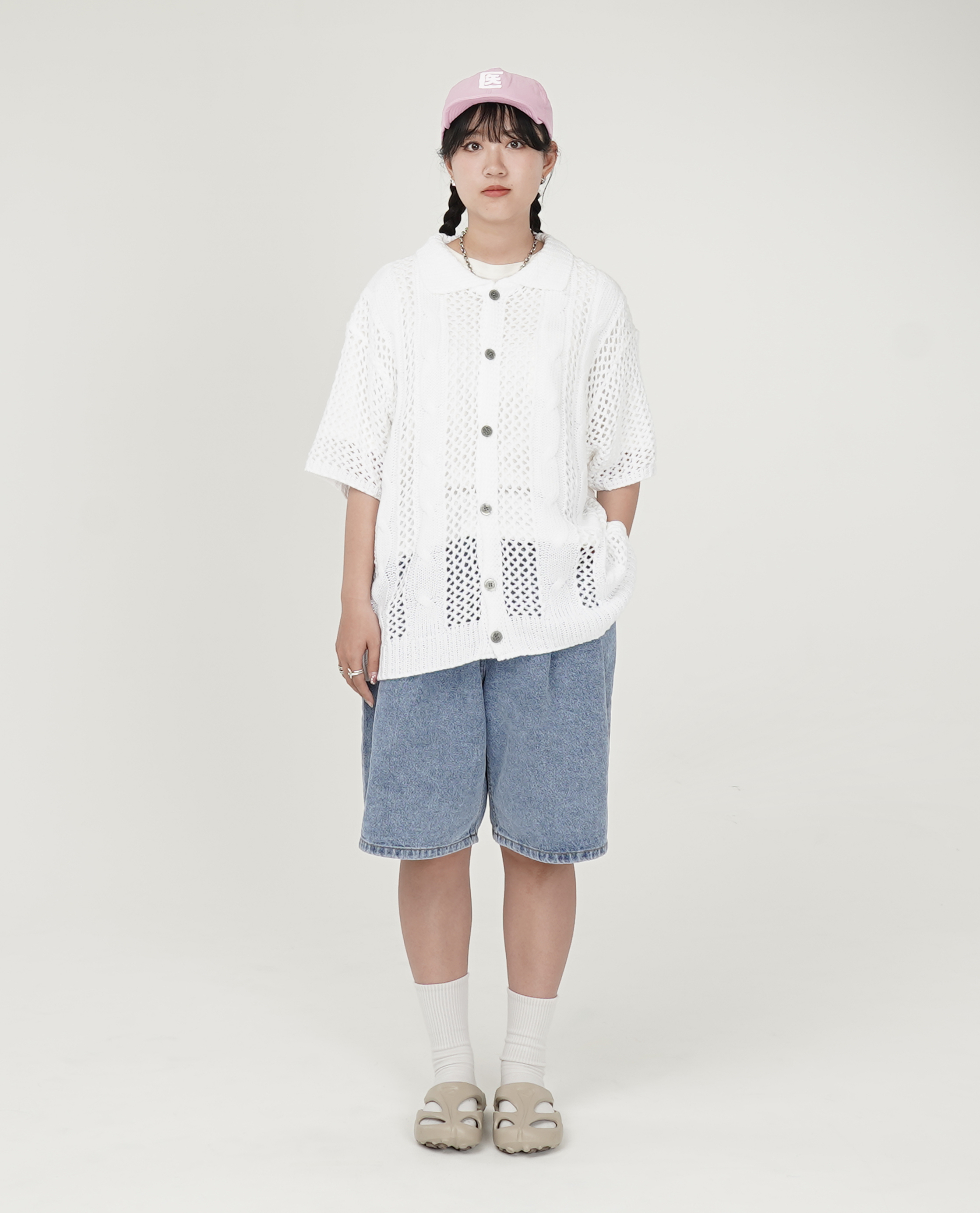 Polo領開襟半袖上衣