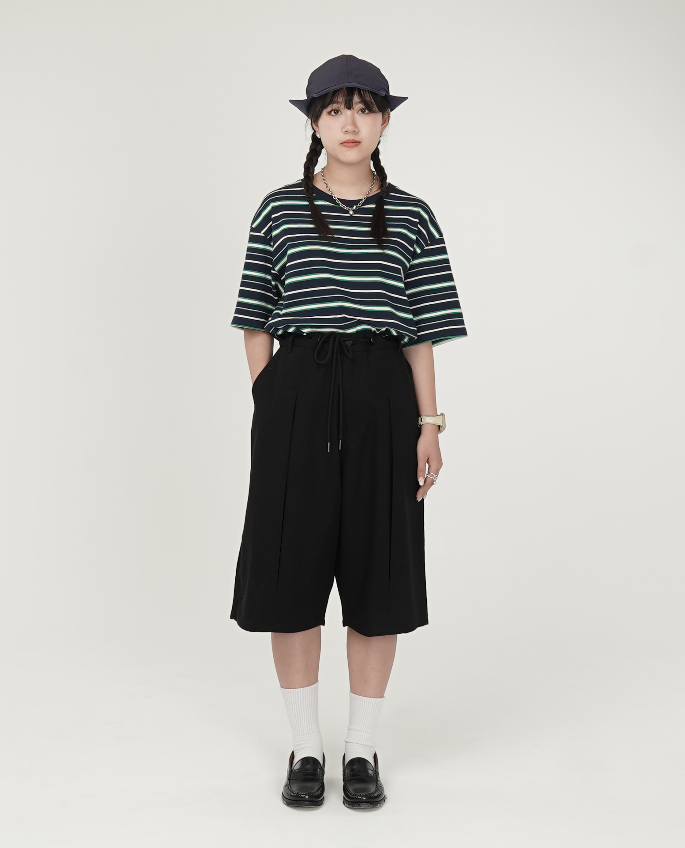 寬短細粗條紋t