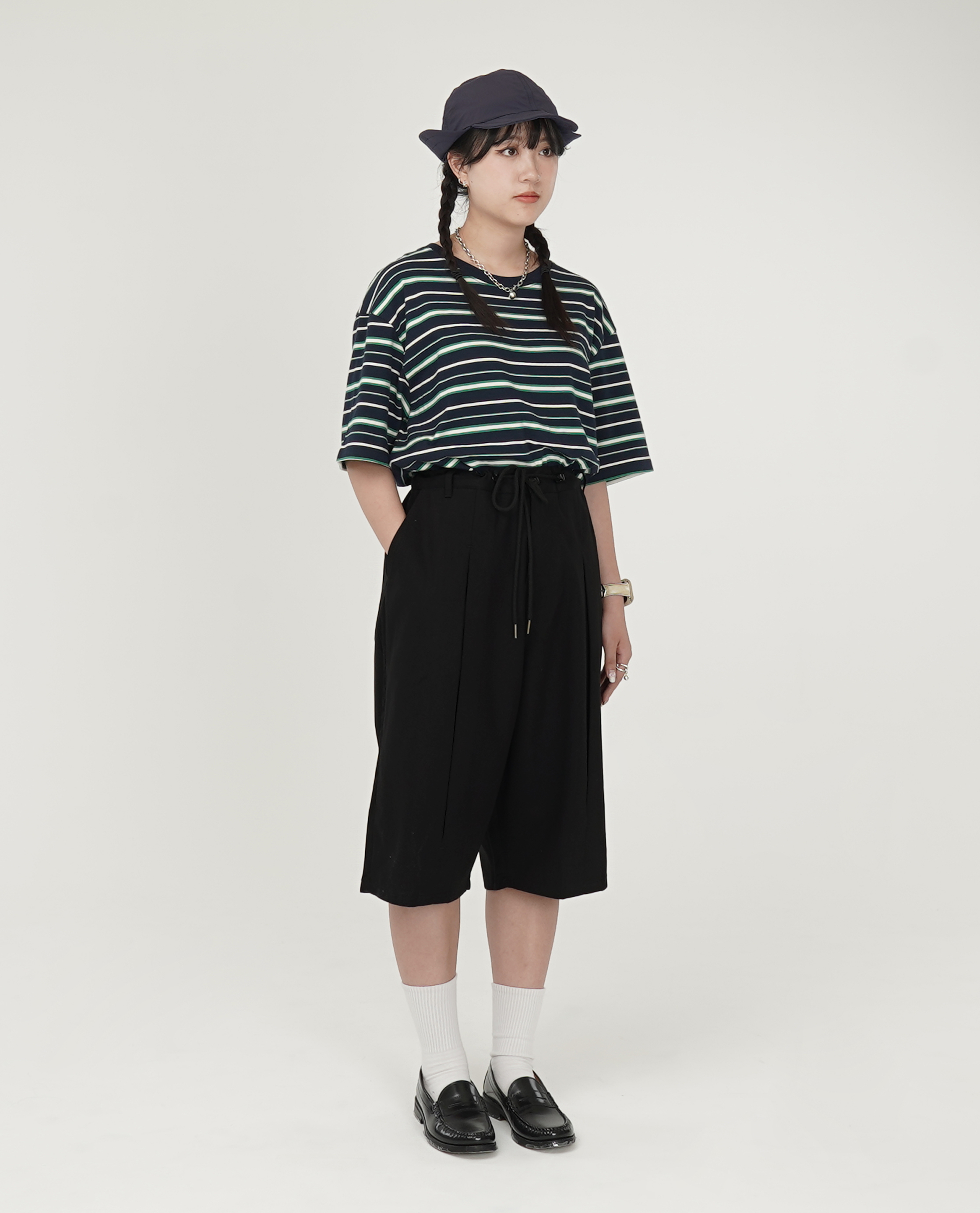 寬短細粗條紋t