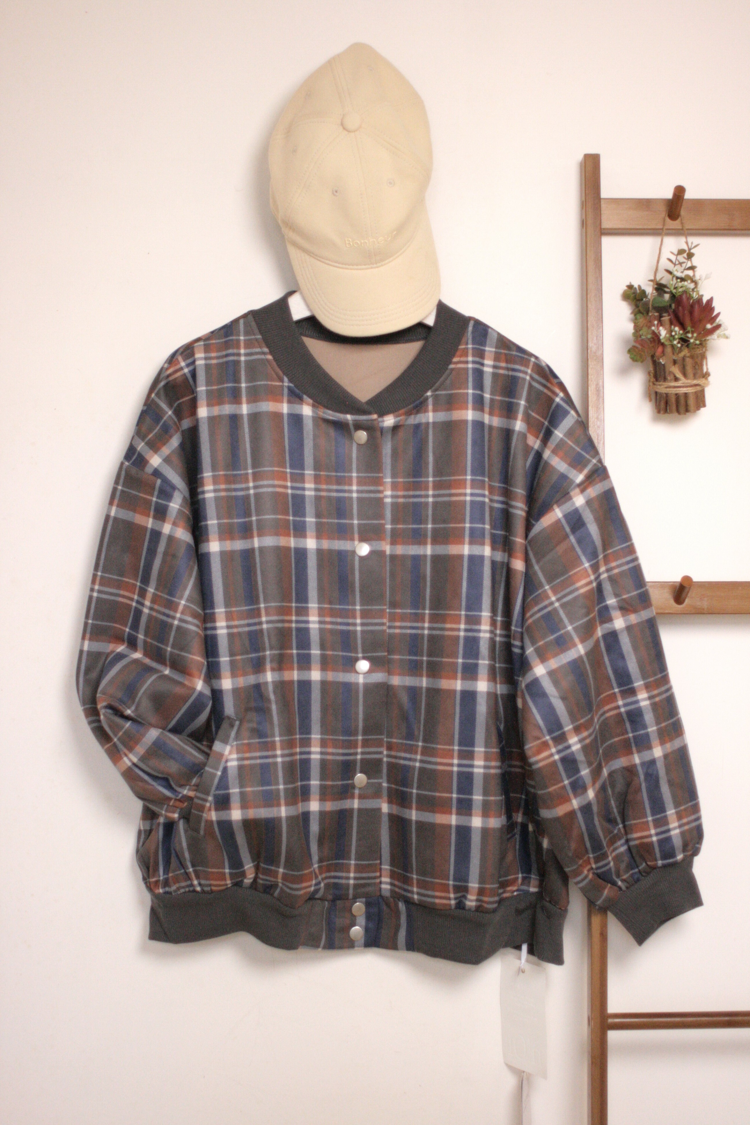 （Special Price）寬鬆感格紋bomber夾克【日本直送】