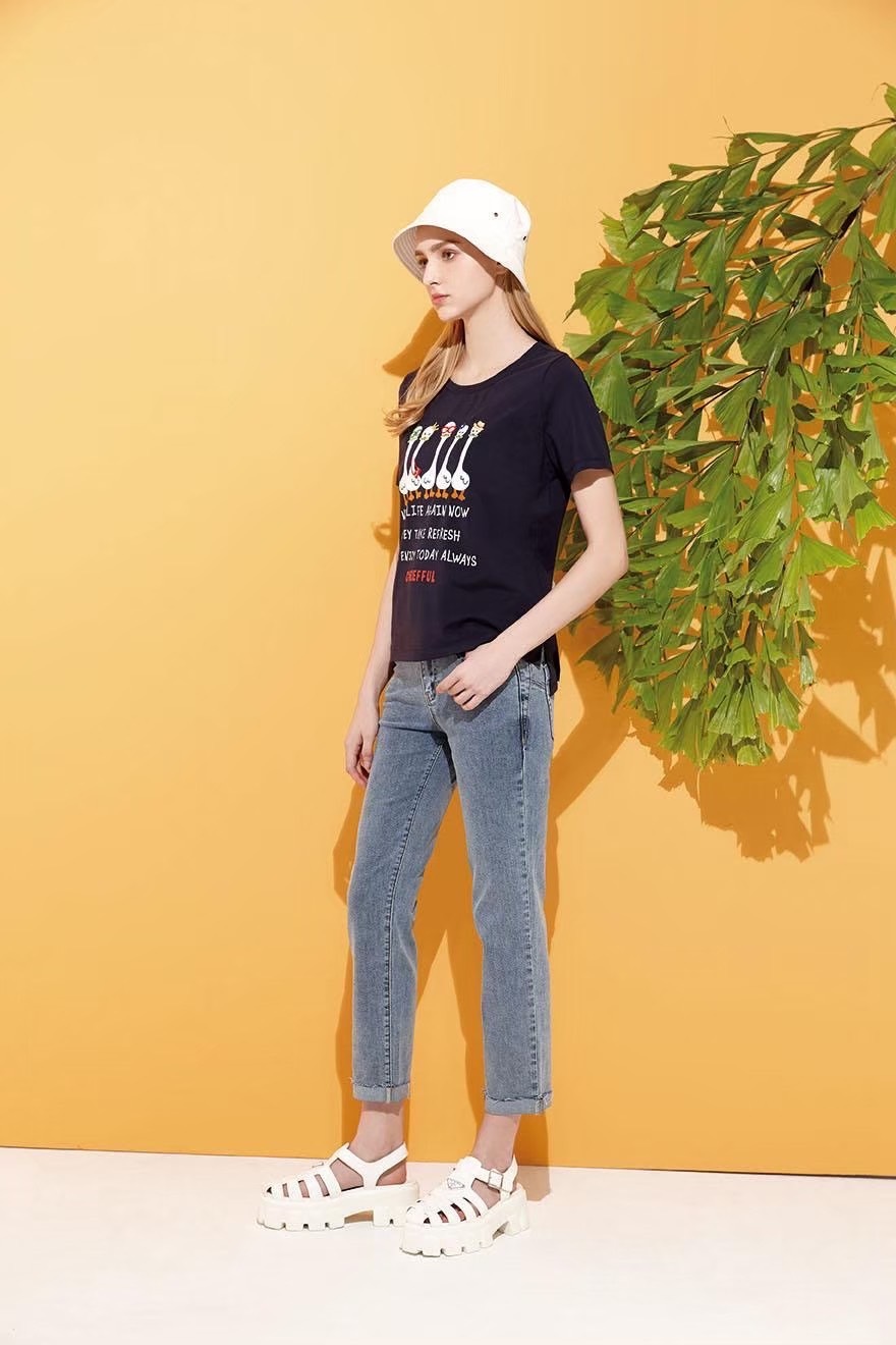 韓版時尚灰藍小反摺設計腰頭彈性造型修身九分牛仔褲U6111