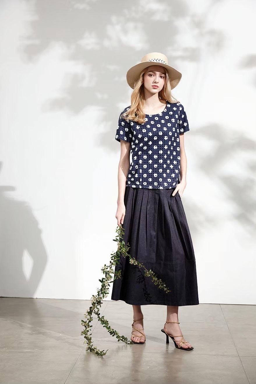 韓版時尚氣質車摺設計修身顯瘦牛仔長裙U6621