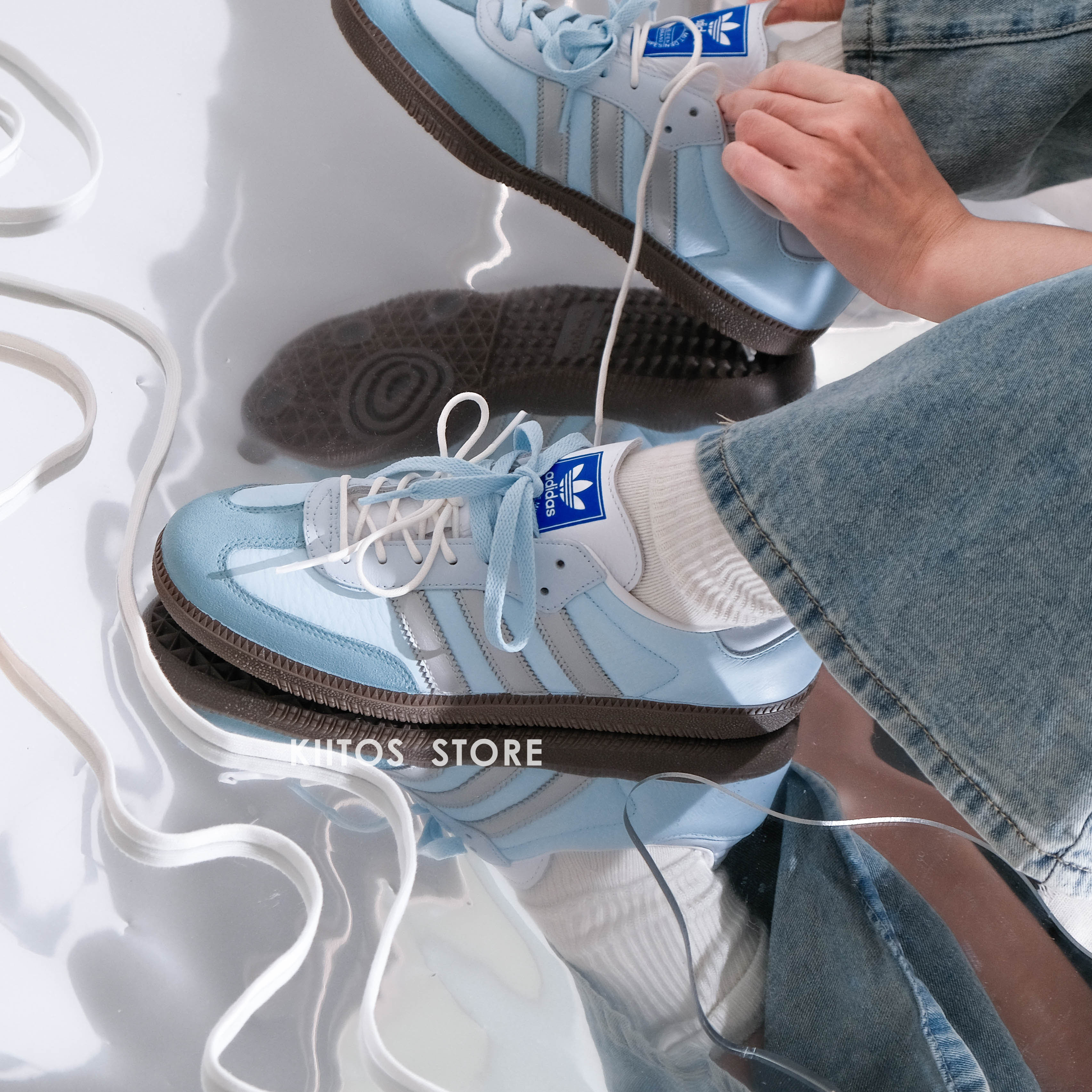 【現貨】Adidas Originals Samba OG 淺藍芭蕾 23.5cm芭蕾風德訓 藍銀 訂製款 桑巴 德訓鞋