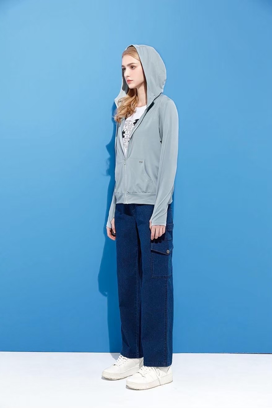 機能布（吸濕排汗抗紫外線）袖口防曬造型連帽運動休閒外套U6771