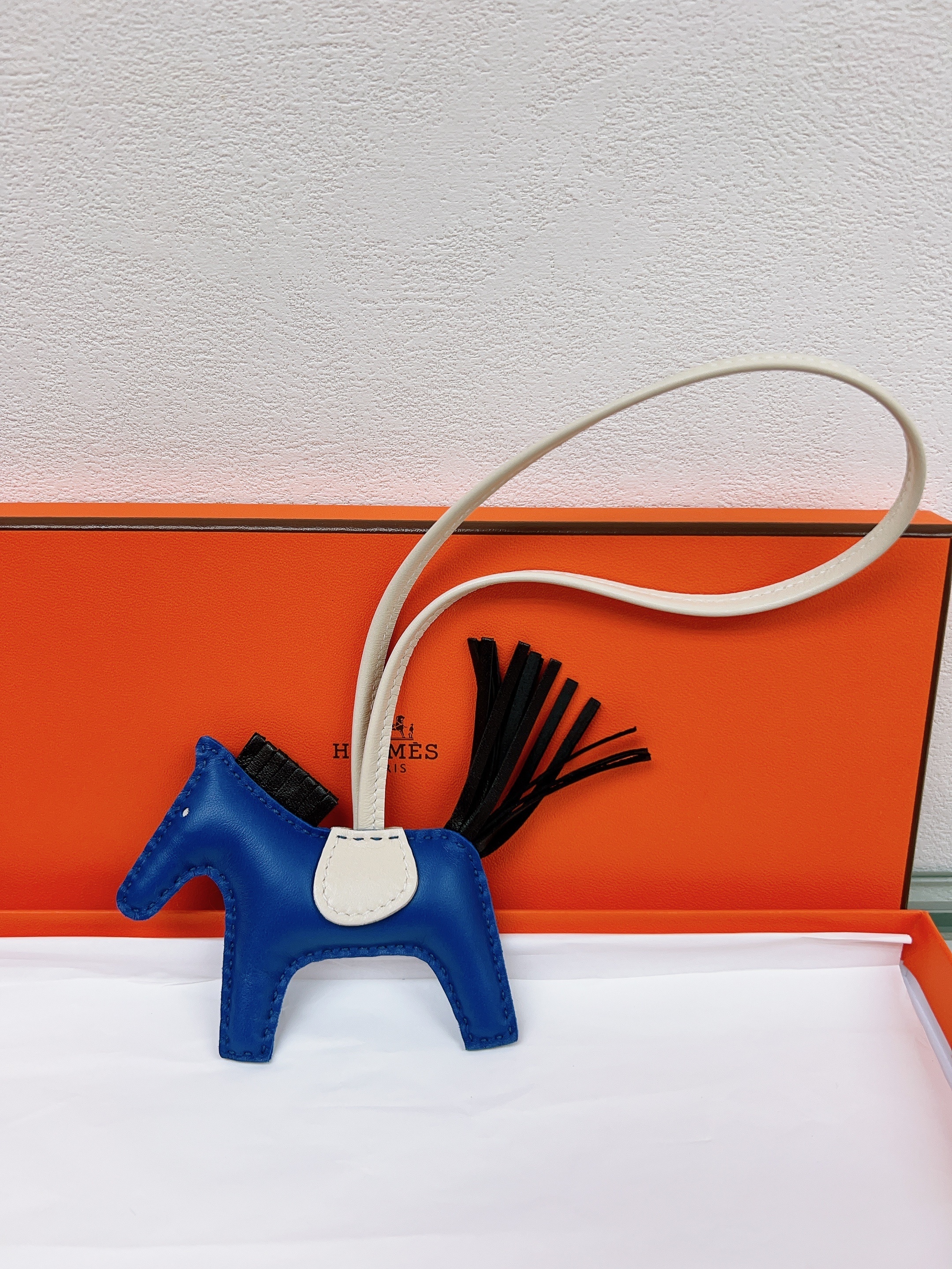 *Unused* Hermes rodeo PM charm (Bleu France/ Black/ Craie)