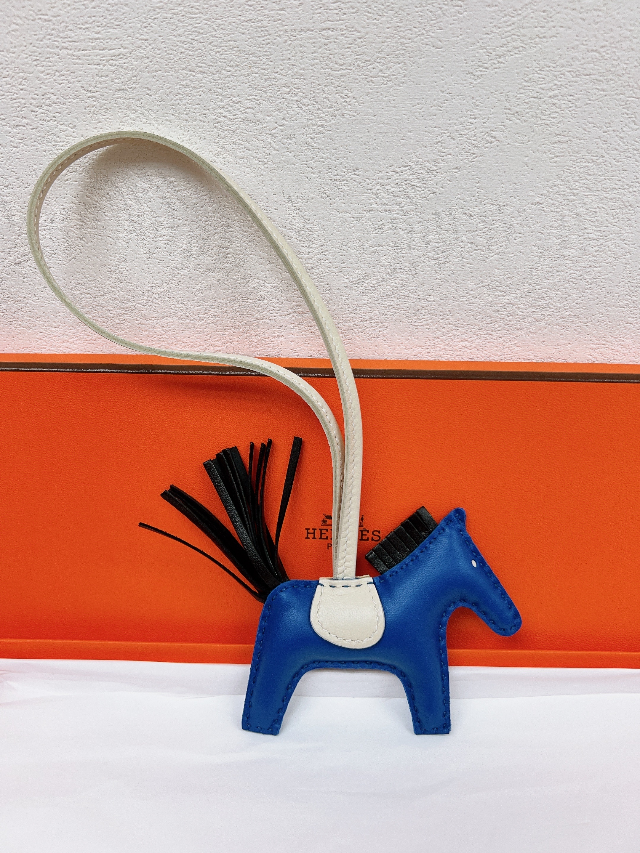 *Unused* Hermes rodeo PM charm (Bleu France/ Black/ Craie)