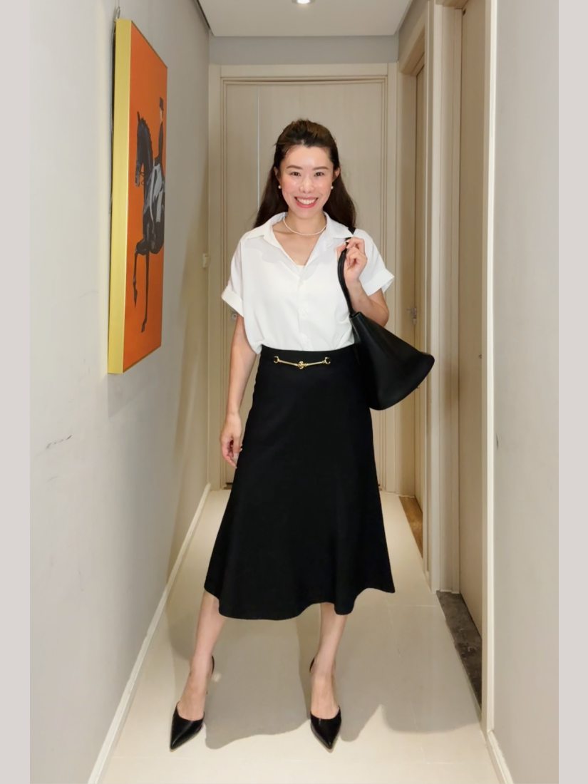 [現貨]小金鍊裝飾魚尾中長裙 [ 3色 / S,L ]