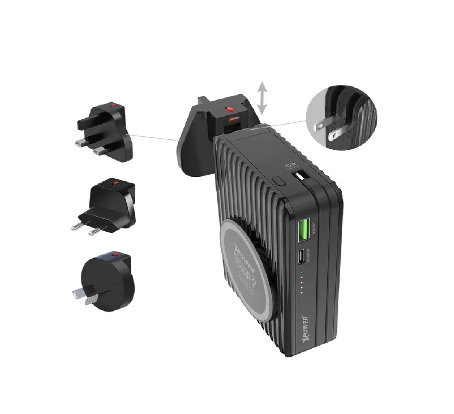 XPower CPD15 3合1 15000mAh PD 65W MagSafe無線充+外置電+旅行充電轉插