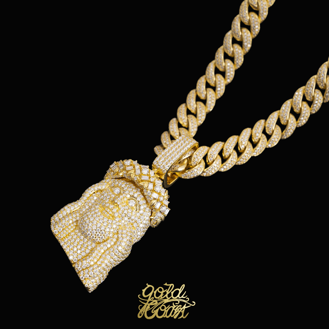 925銀T方切割莫桑石滿鑲耶穌墜飾