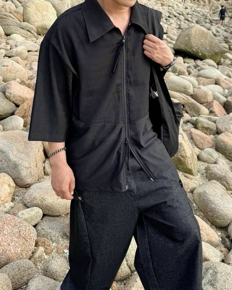 淨色拉鍊短袖恤衫 S2237