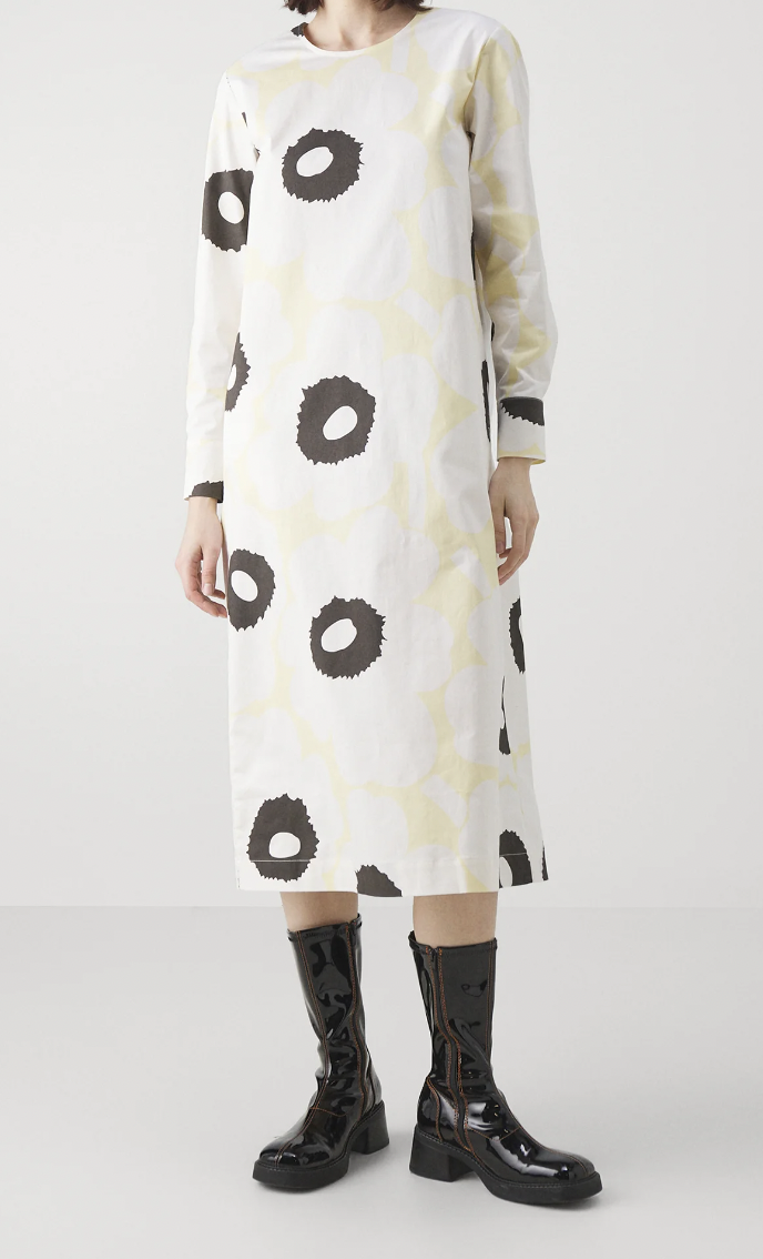 代購現貨 | Marimekko Yellow unikko 圓領中袖連身裙 Hyperbeli Unikko | size 36