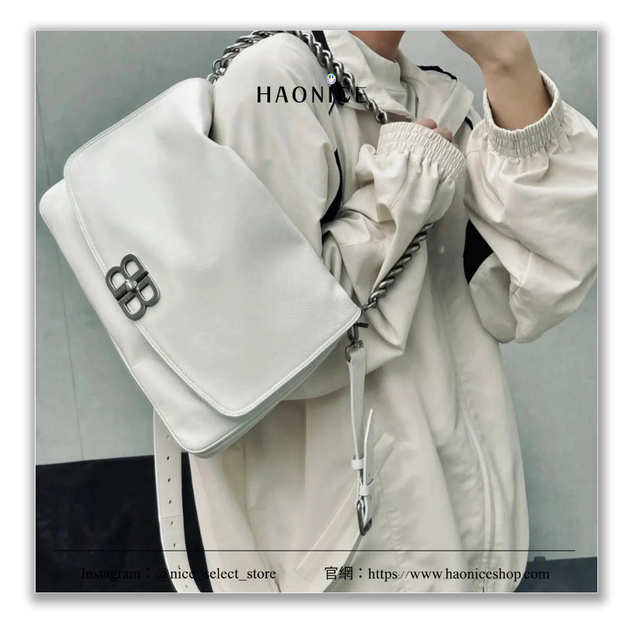 【NICE 歐美日韓代購】24SS🔥新款🔥-上海經銷商-Balenciaga巴黎世家 經典logo 牛皮小方包 斜肩包 鏈條