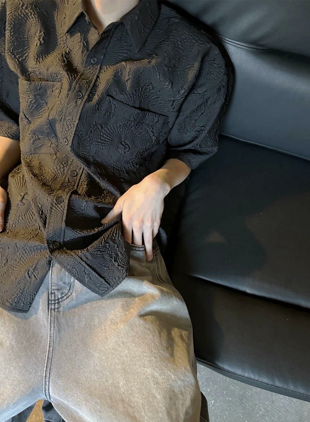 淨色暗花短袖恤衫 Crunky_youth-043S