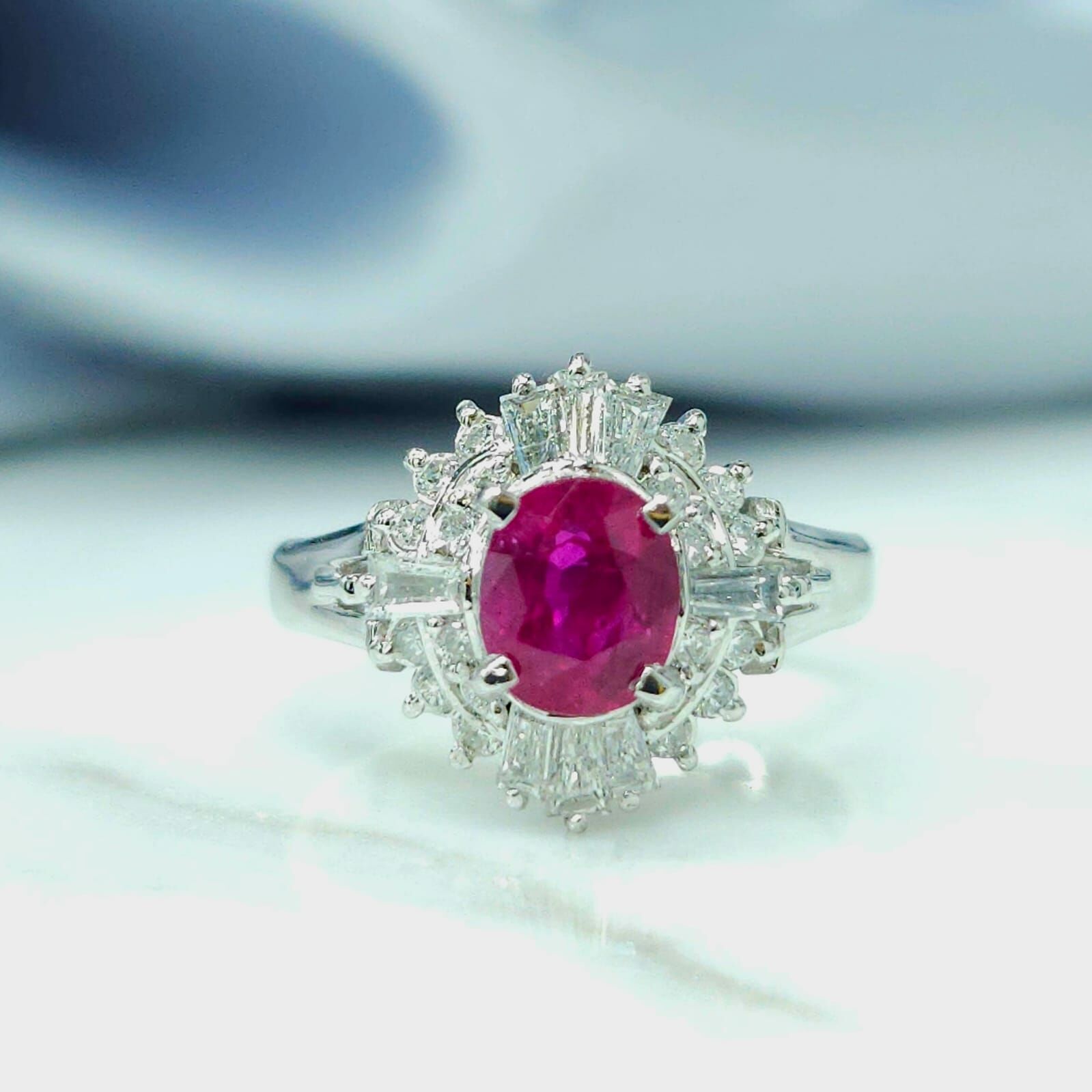 Platinum Gold 0.76ct Ruby and Diamond Ring