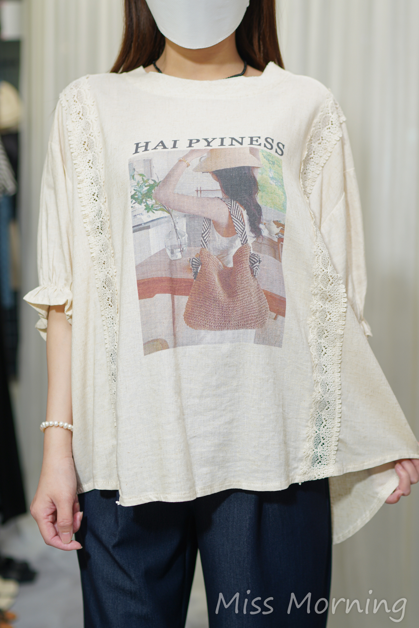 高質通花邊棉麻tee(13991)