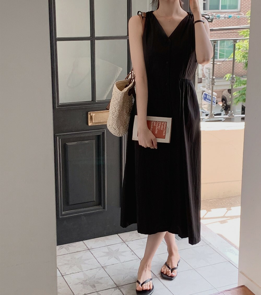 韓國grace muse授權 氣質女人味雙肩綁帶無袖洋裝