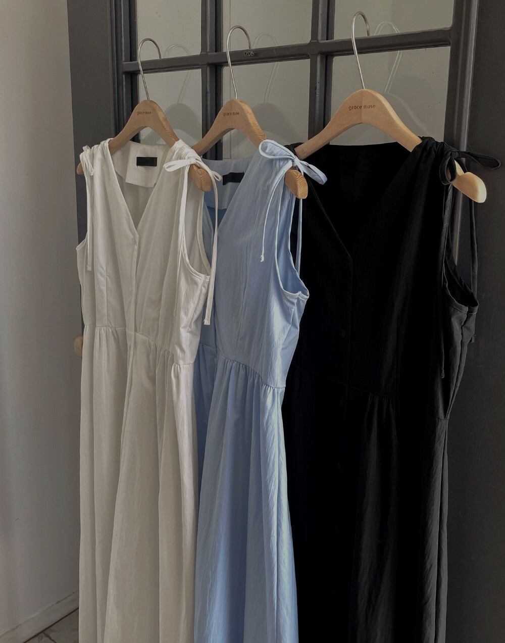 韓國grace muse授權 氣質女人味雙肩綁帶無袖洋裝