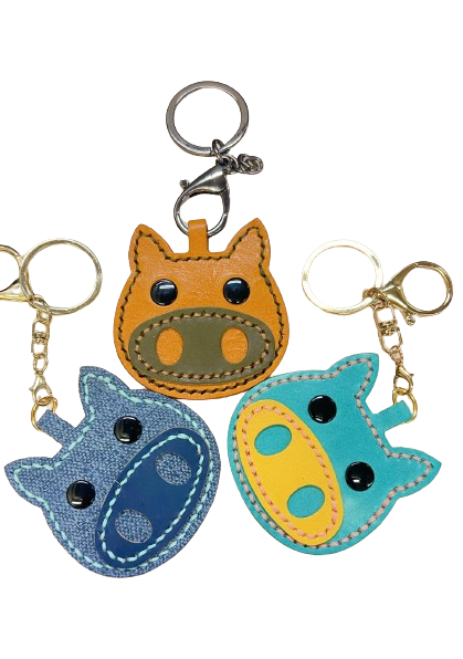 手縫牛皮豬仔頭鎖匙扣