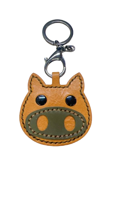 手縫牛皮豬仔頭鎖匙扣