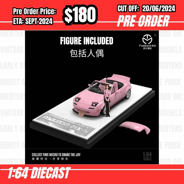 PO-$180 * Time Micro * 1:64 Eunos Roadster Pink w/figure [OD15/06]
