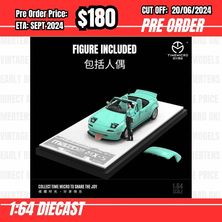 PO-$180 * Time Micro * 1:64 Eunos Roadster Tiffany Blue w/figure [OD15/06]