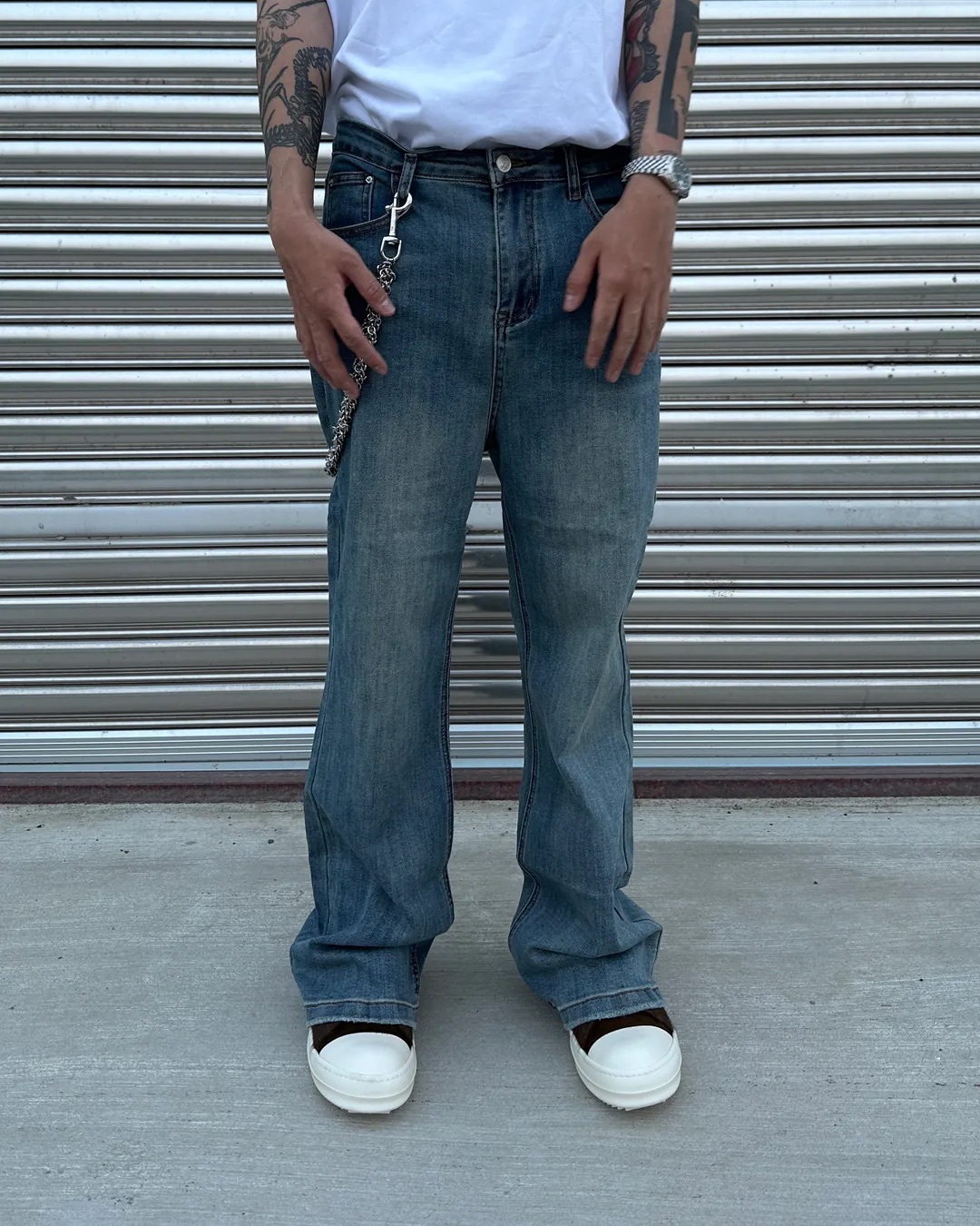 OPO DESIGN 水洗彈力剪裁牛仔褲