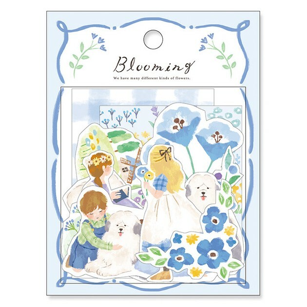 日本 MIND WAVE Blooming系列 繪本貼紙 (藍)
