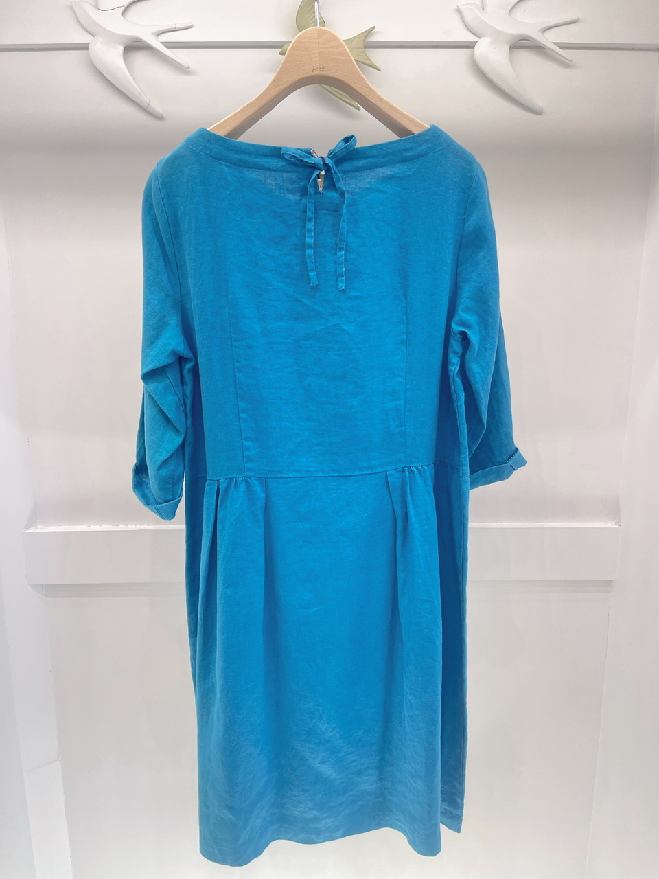 麻料七分袖洋裝