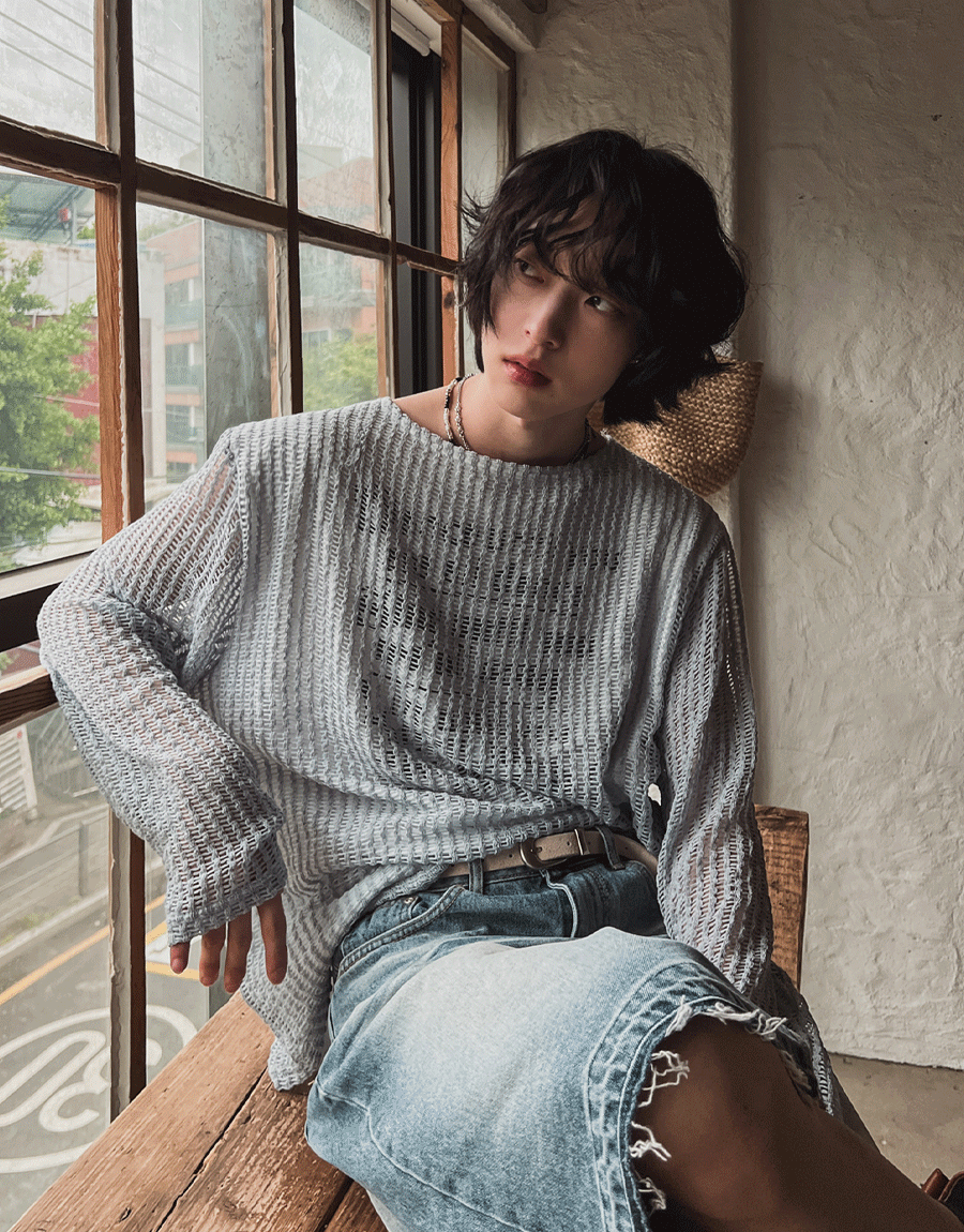 網眼背心層疊式長袖T恤