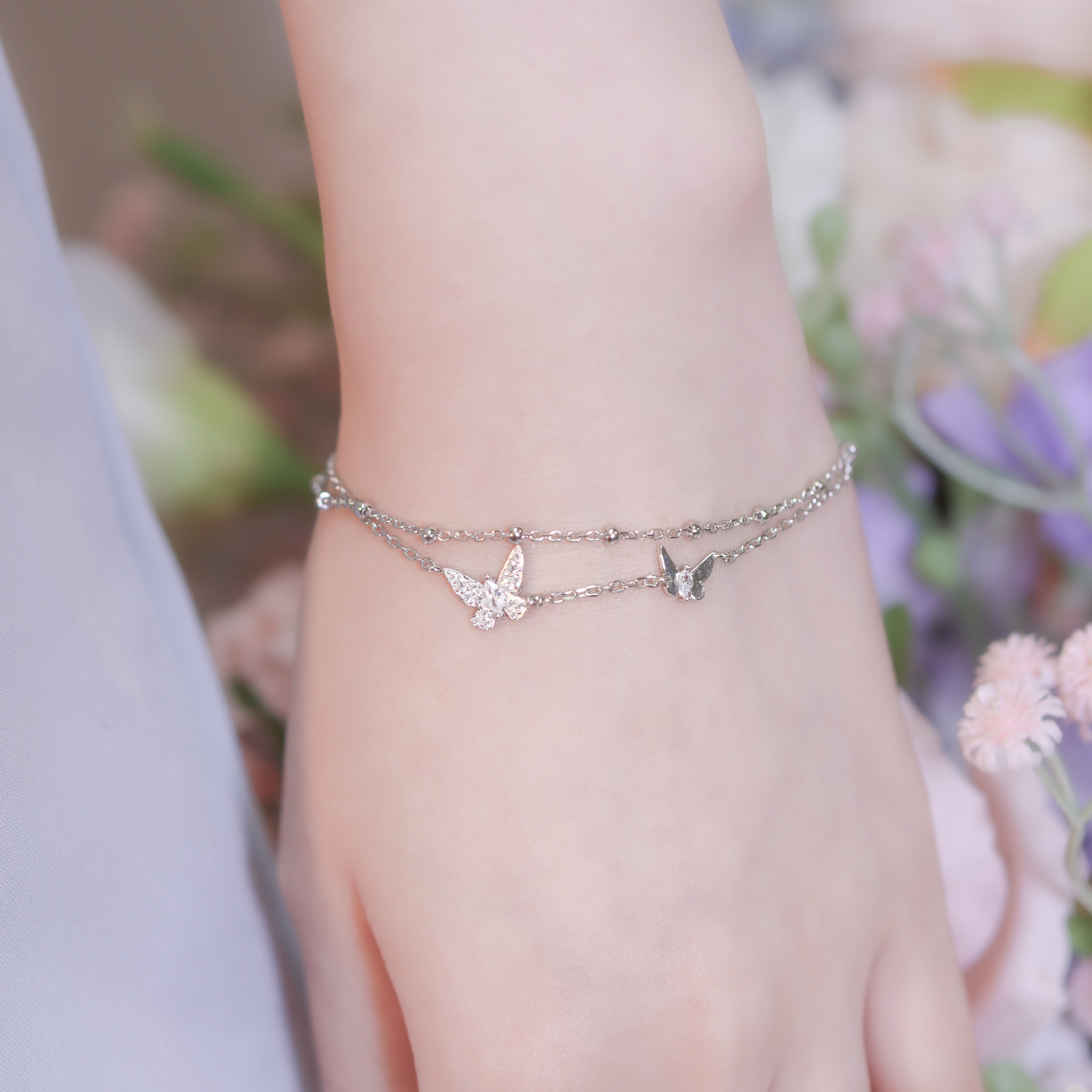 | 925純銀・白金 | 願望天使蝶雙層手鏈 | BR1095 |