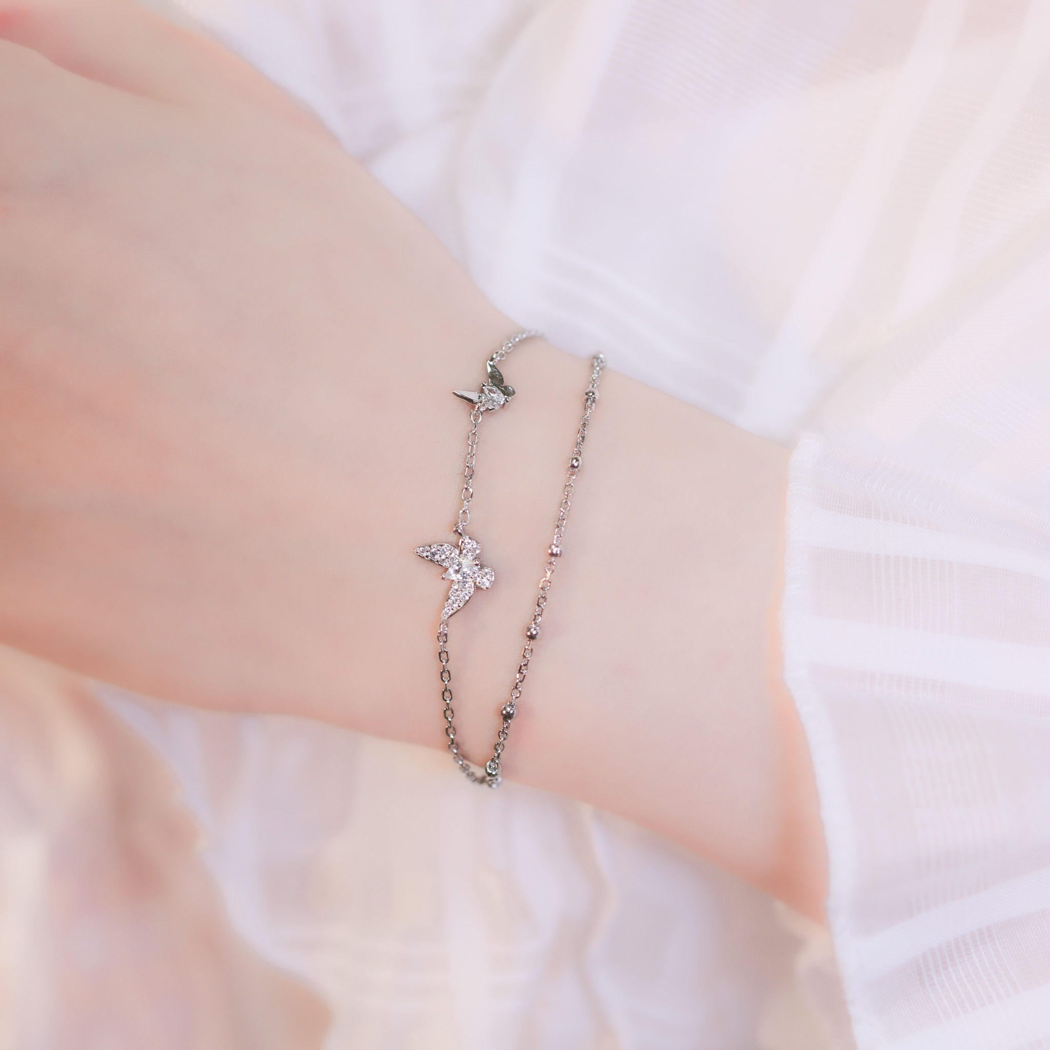 | 925純銀・白金 | 願望天使蝶雙層手鏈 | BR1095 |