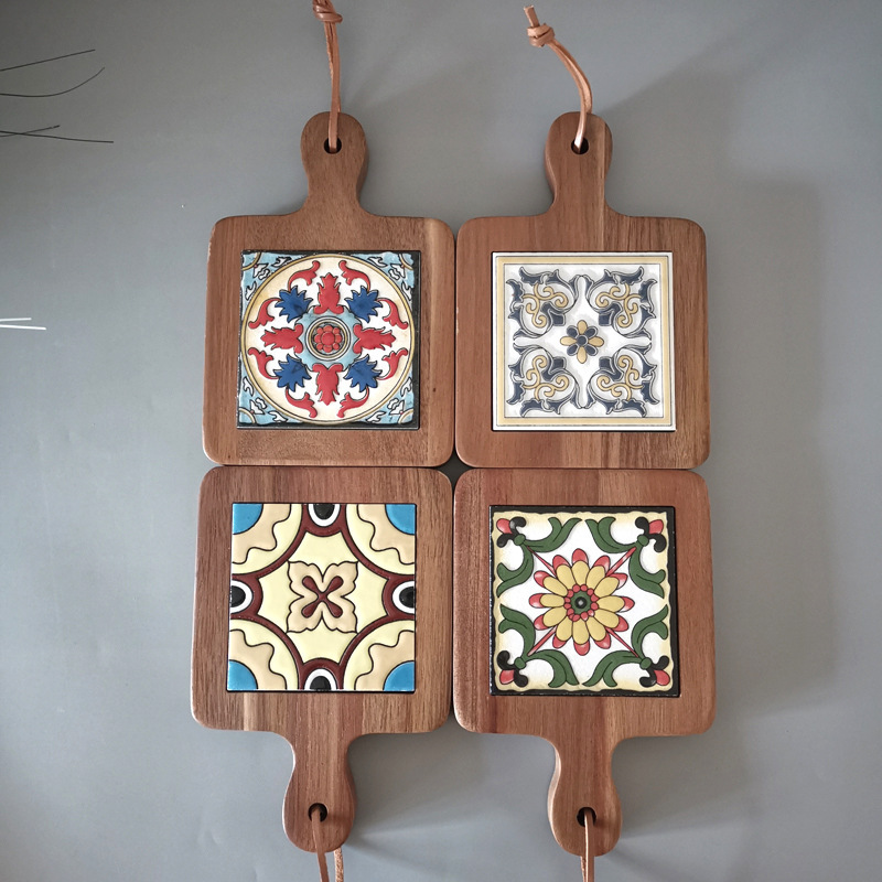 《4341》懷舊實木復古花磚隔熱墊