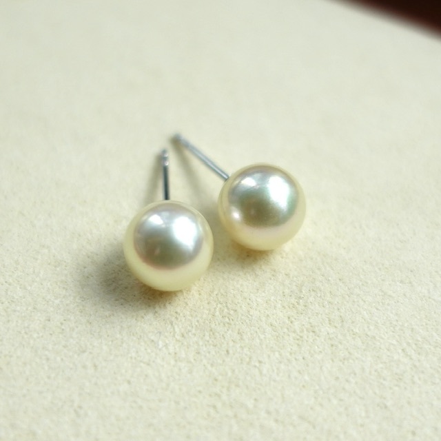 18K金日本天然香檳金色Akoya珍珠耳釘