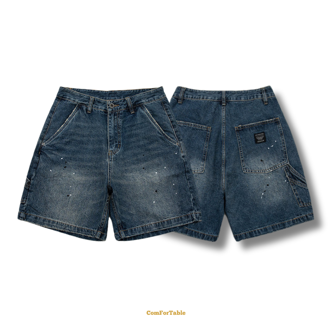 手工點漆牛仔刷色短褲