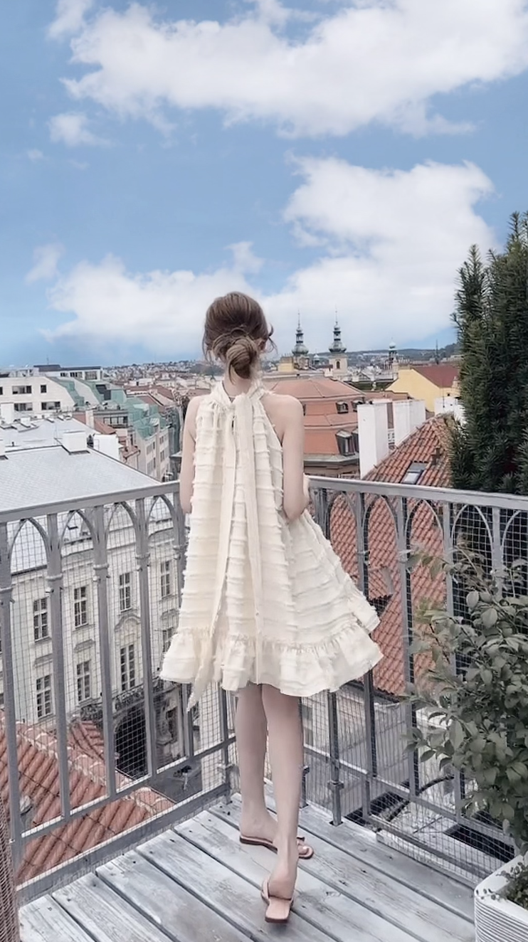 *MADE BY BJ2* THE CREAM TASSELS HALTER NECK DRESS