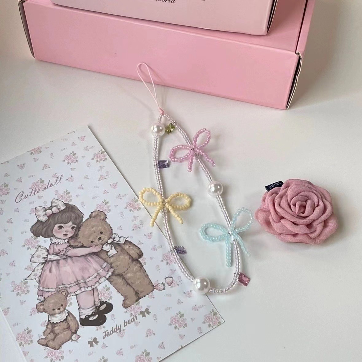 《4347》ins少女流行蝴蝶結手機珠珠掛繩