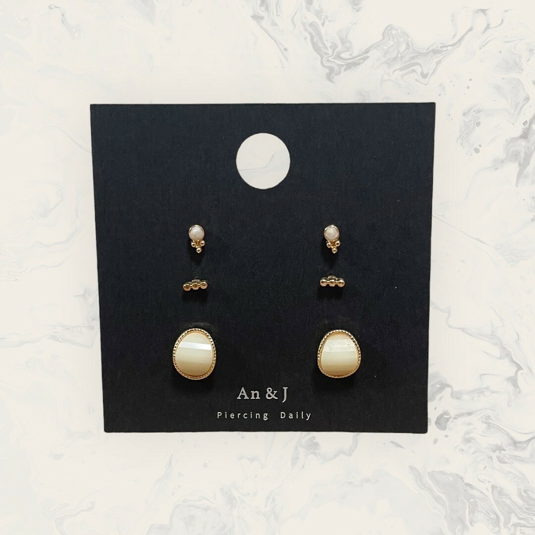 韓國直送-鋼針 小圓下三點+三連點+點點框中凸橢圓 六件組 鍍14K