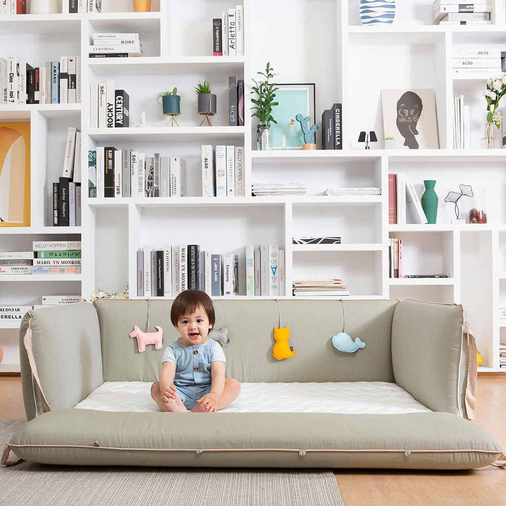 gunite 第三代落地式沙發嬰兒陪睡床0-6歲+屋頂組｜瑞典綠