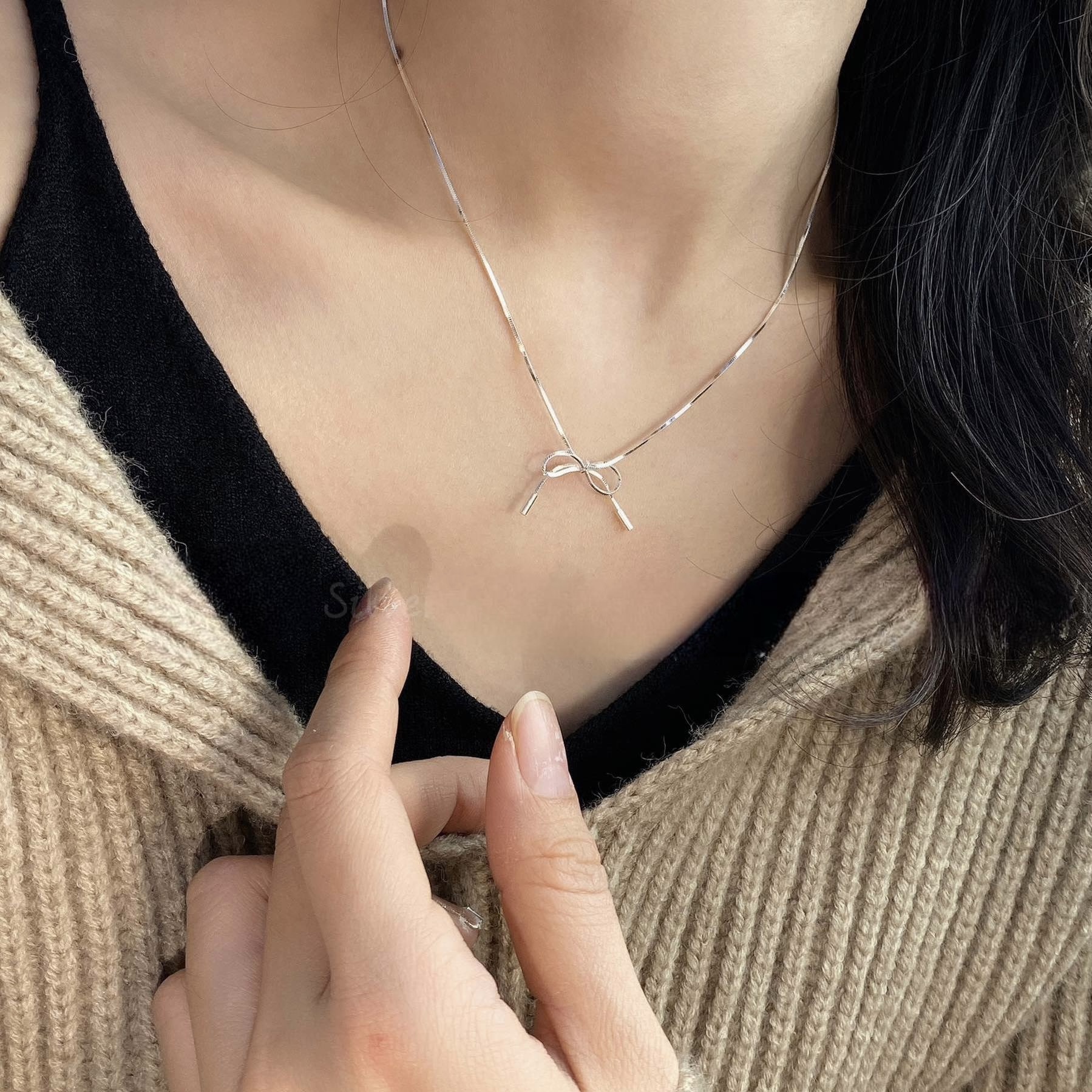 G55悸動．蝴蝶結純銀蛇骨鍊