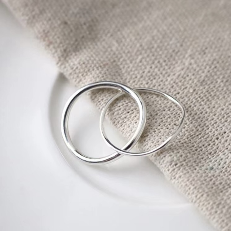 M68波浪雙圈相扣純銀戒指
