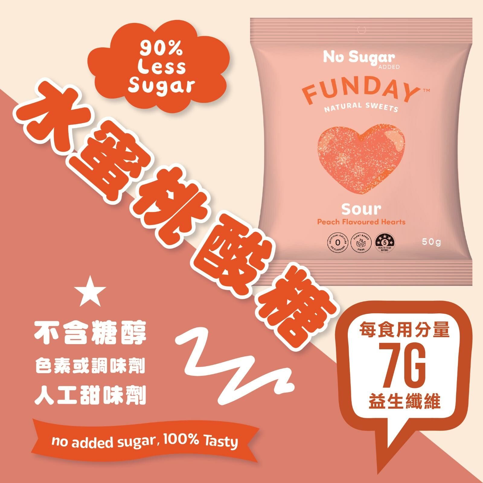 Funday Sweets 天然無添加糖水蜜桃酸糖50g (best before 11/12/2025)