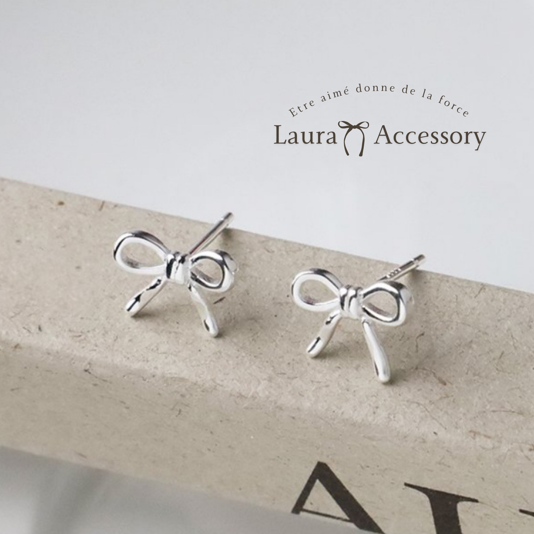 M60素面蝴蝶結純銀耳針