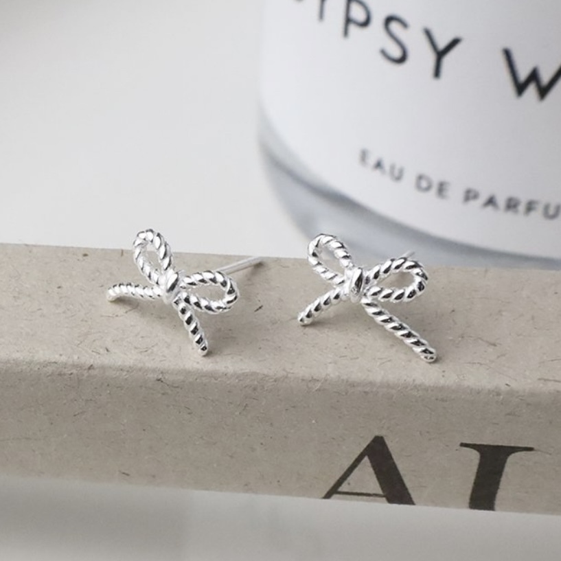 M55麻花蝴蝶結純銀耳針