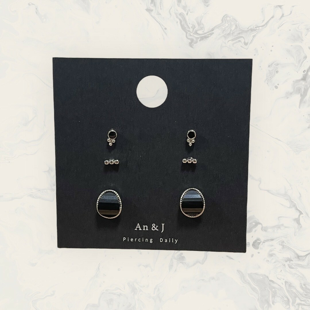 韓國直送-鋼針 小圓下三點+三連點+點點框中凸橢圓 六件組 鍍14K