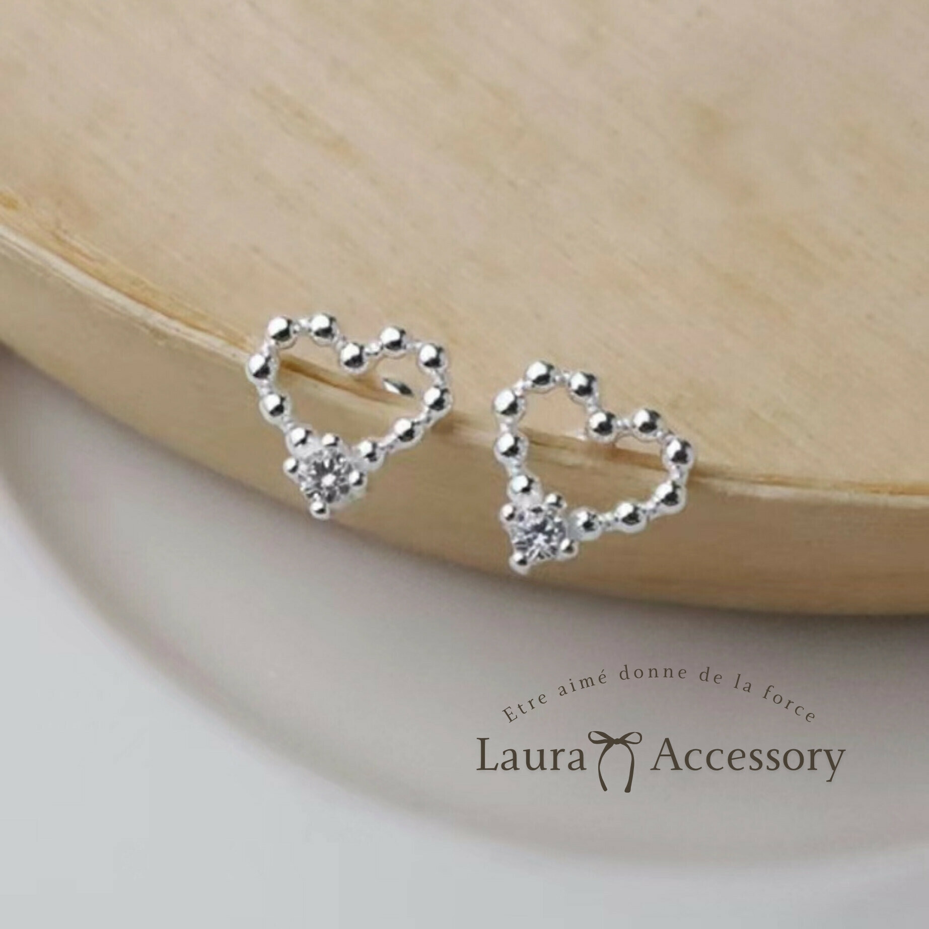 圓珠愛心小鑽純銀鎖針