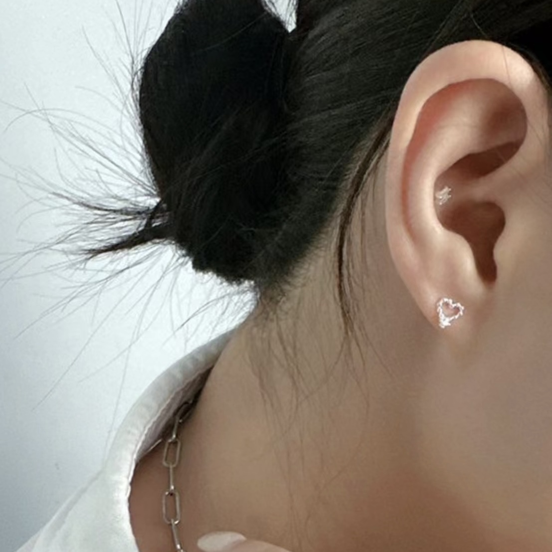 圓珠愛心小鑽純銀鎖針